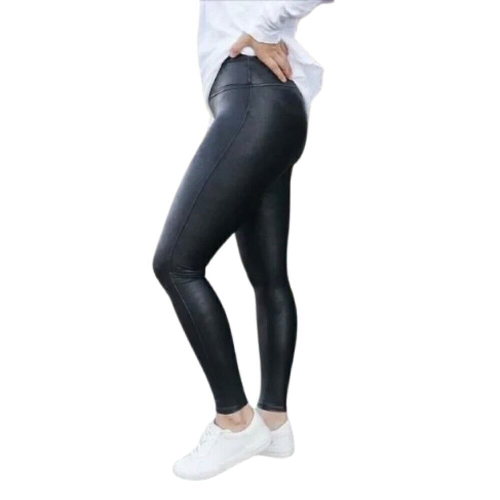 Women's XS Spanx Faux Leather Leggings Shiny Glossy Fitted High Rise